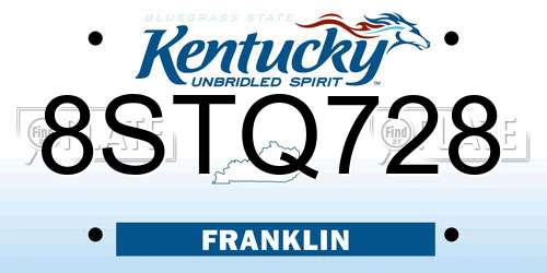 8STQ728 Kentucky License Plate