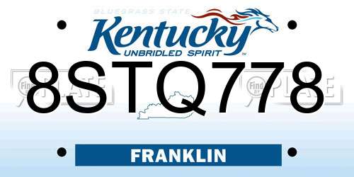 8STQ778 Kentucky License Plate