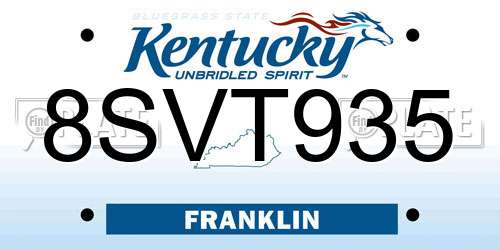8SVT935 Kentucky License Plate