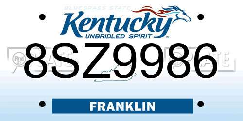 8SZ9986 Kentucky License Plate