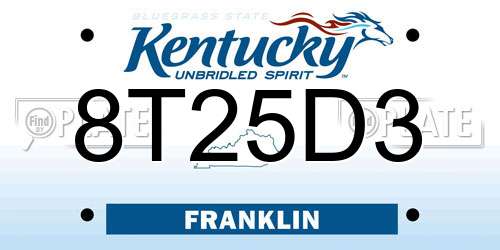 8T25D3 Kentucky License Plate
