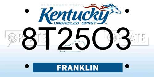 8T25O3 Kentucky License Plate