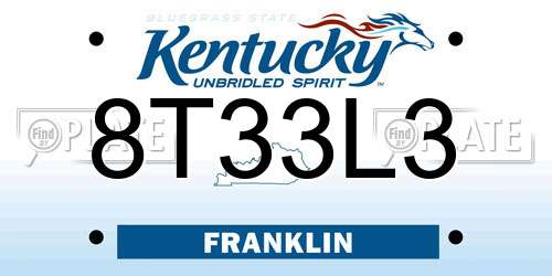 8T33L3 Kentucky License Plate