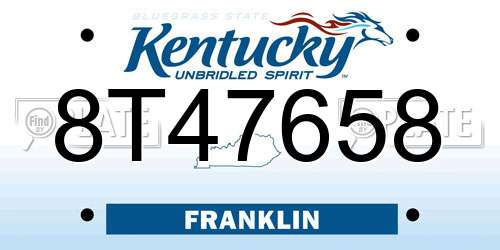 8T47658 Kentucky License Plate