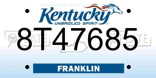 8T47685 Kentucky License Plate