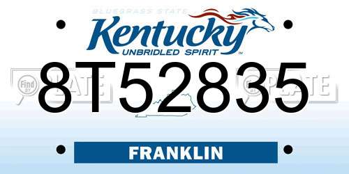 8T52835 Kentucky License Plate