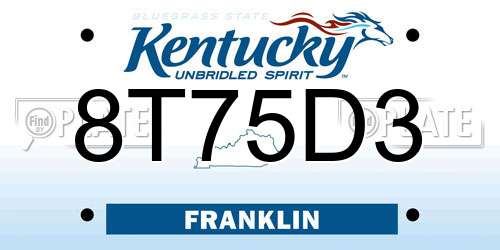 8T75D3 Kentucky License Plate
