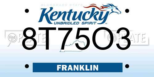 8T75O3 Kentucky License Plate