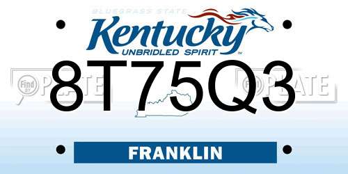 8T75Q3 Kentucky License Plate