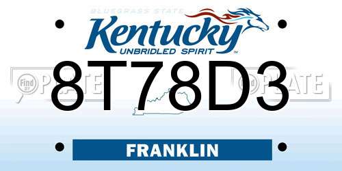 8T78D3 Kentucky License Plate