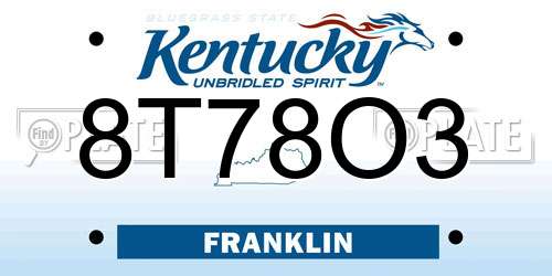 8T78O3 Kentucky License Plate
