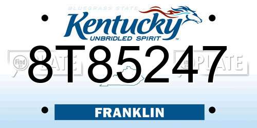 8T85247 Kentucky License Plate