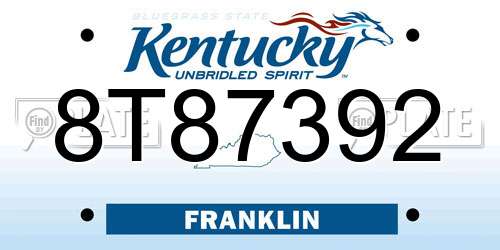 8T87392 Kentucky License Plate