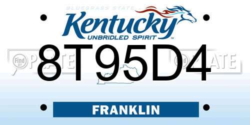 8T95D4 Kentucky License Plate
