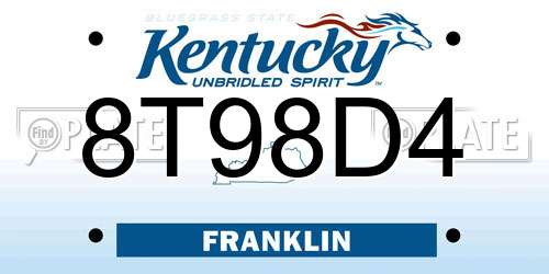 8T98D4 Kentucky License Plate