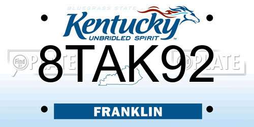 8TAK92 Kentucky License Plate