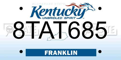 8TAT685 Kentucky License Plate