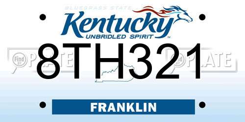 8TH321 Kentucky License Plate