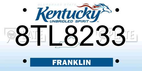8TL8233 Kentucky License Plate