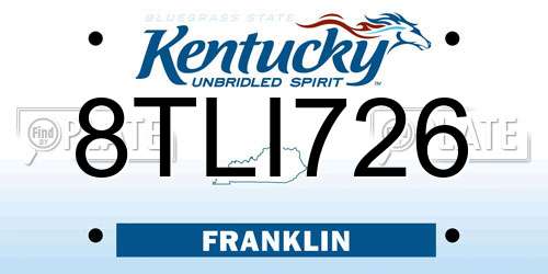 8TLI726 Kentucky License Plate