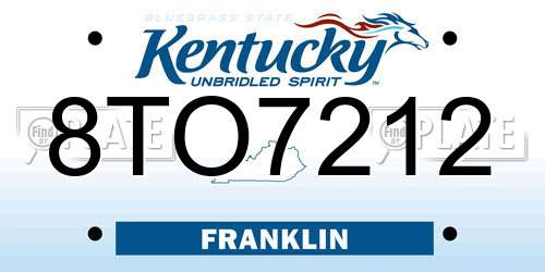 8TO7212 Kentucky License Plate