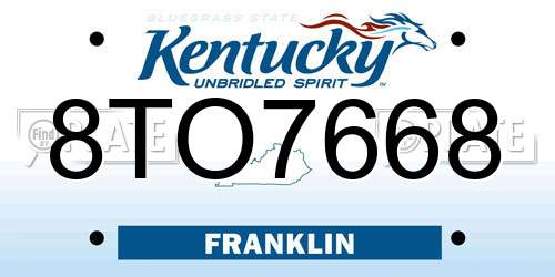 8TO7668 Kentucky License Plate
