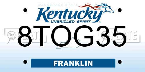 8TOG35 Kentucky License Plate