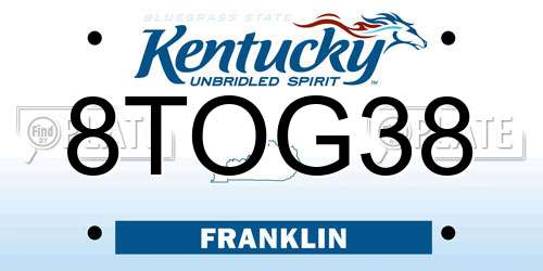 8TOG38 Kentucky License Plate