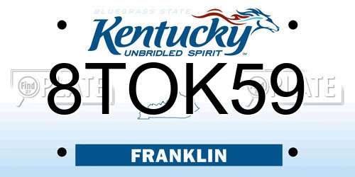 8TOK59 Kentucky License Plate