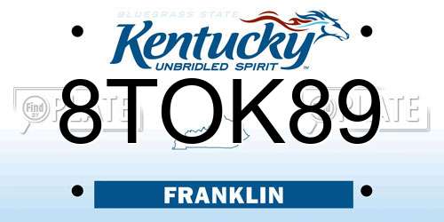 8TOK89 Kentucky License Plate