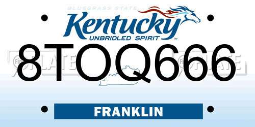 8TOQ666 Kentucky License Plate