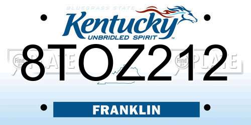 8TOZ212 Kentucky License Plate
