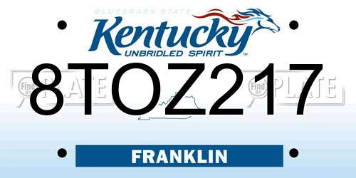 8TOZ217 Kentucky License Plate