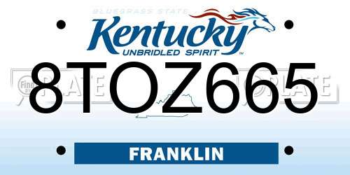 8TOZ665 Kentucky License Plate