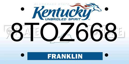 8TOZ668 Kentucky License Plate
