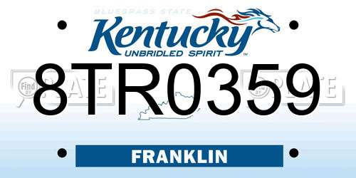 8TR0359 Kentucky License Plate