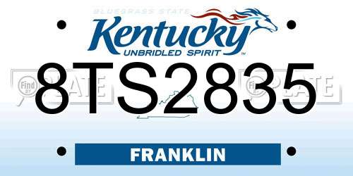8TS2835 Kentucky License Plate