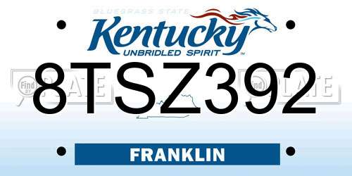 8TSZ392 Kentucky License Plate