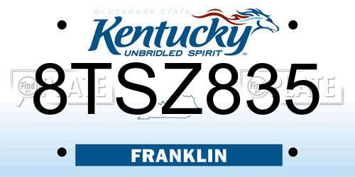 8TSZ835 Kentucky License Plate