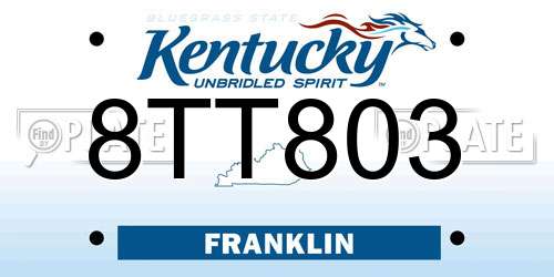 8TT803 Kentucky License Plate