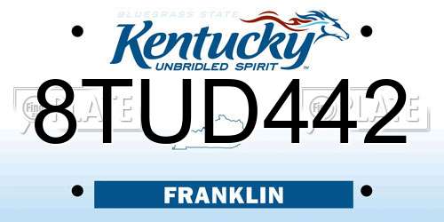 8TUD442 Kentucky License Plate