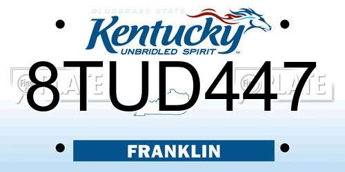 8TUD447 Kentucky License Plate