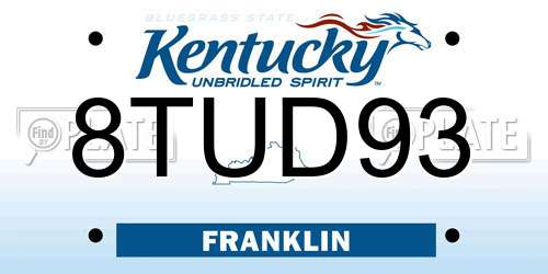 8TUD93 Kentucky License Plate