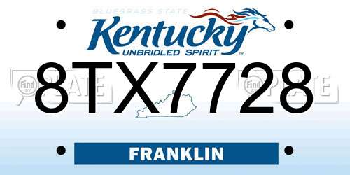8TX7728 Kentucky License Plate