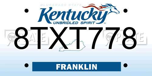 8TXT778 Kentucky License Plate