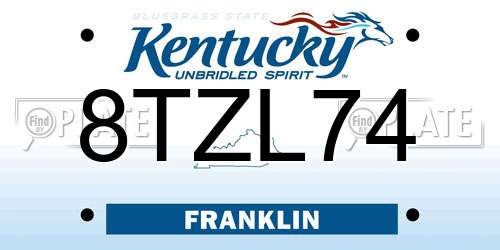 8TZL74 Kentucky License Plate