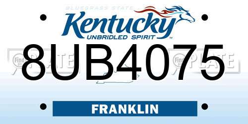 8UB4075 Kentucky License Plate