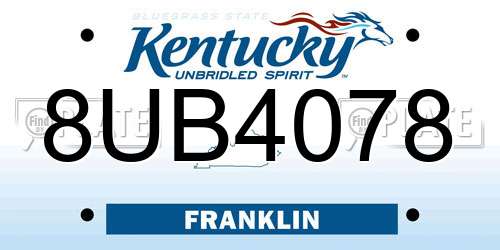 8UB4078 Kentucky License Plate