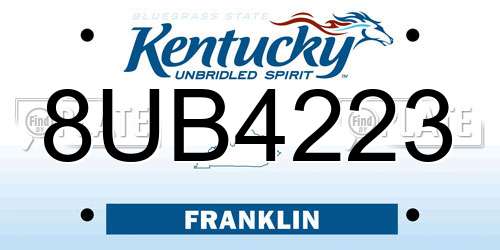8UB4223 Kentucky License Plate
