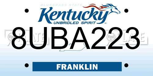 8UBA223 Kentucky License Plate